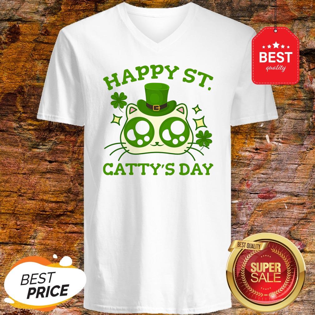 Happy St. Catty’s Day St Patricks Funny Cat Clover Shirt - Image 2