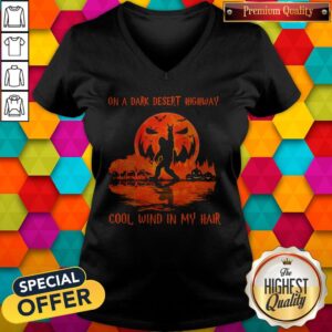 Alternative view of Funny Bigfoot On A Dark Desert Highway Cool Wind In My Hair Halloween Shirt