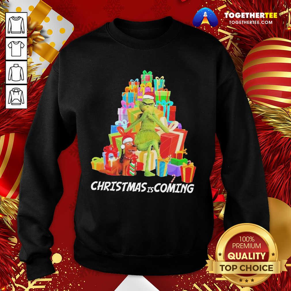 Happy Grinch And Dog Christmas Is Coming Christmas Gift Shirt - Image 4