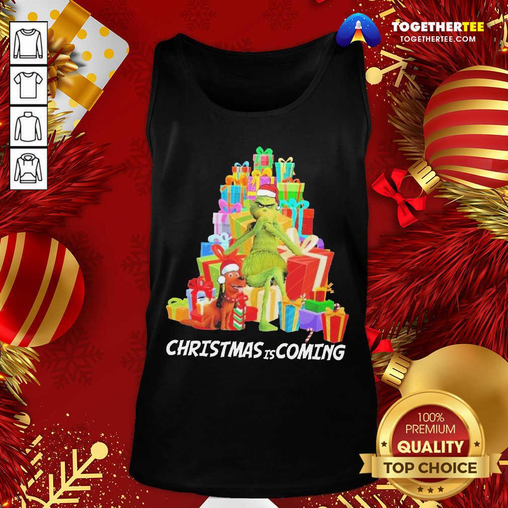 Happy Grinch And Dog Christmas Is Coming Christmas Gift Shirt - Image 3