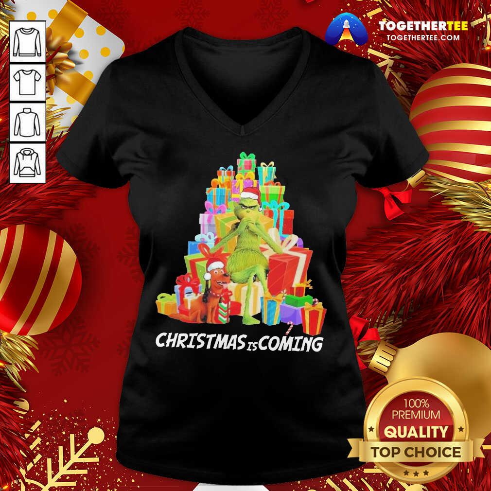 Happy Grinch And Dog Christmas Is Coming Christmas Gift Shirt - Image 2