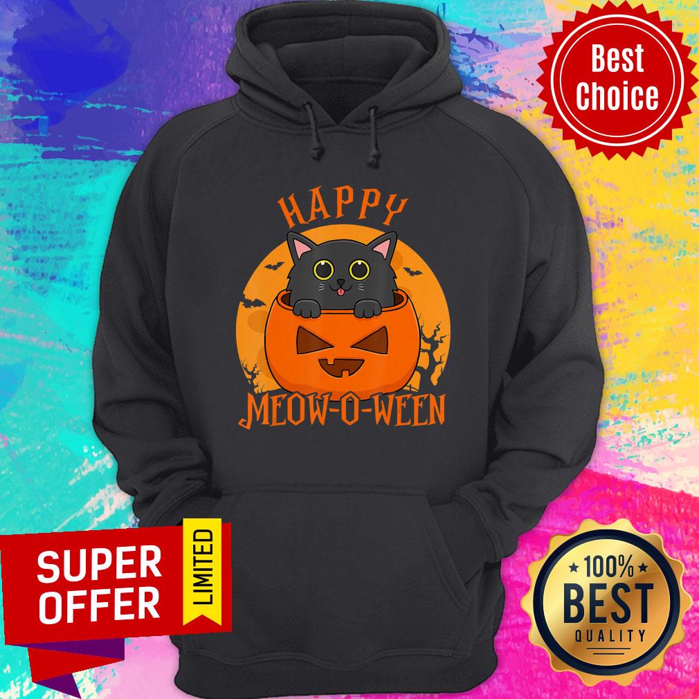 Happy Meow O Ween Blood Moon Halloween Black Cat Shirt - Image 2