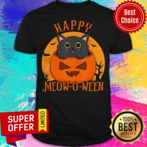 Happy Meow O Ween Blood Moon Halloween Black Cat Shirt