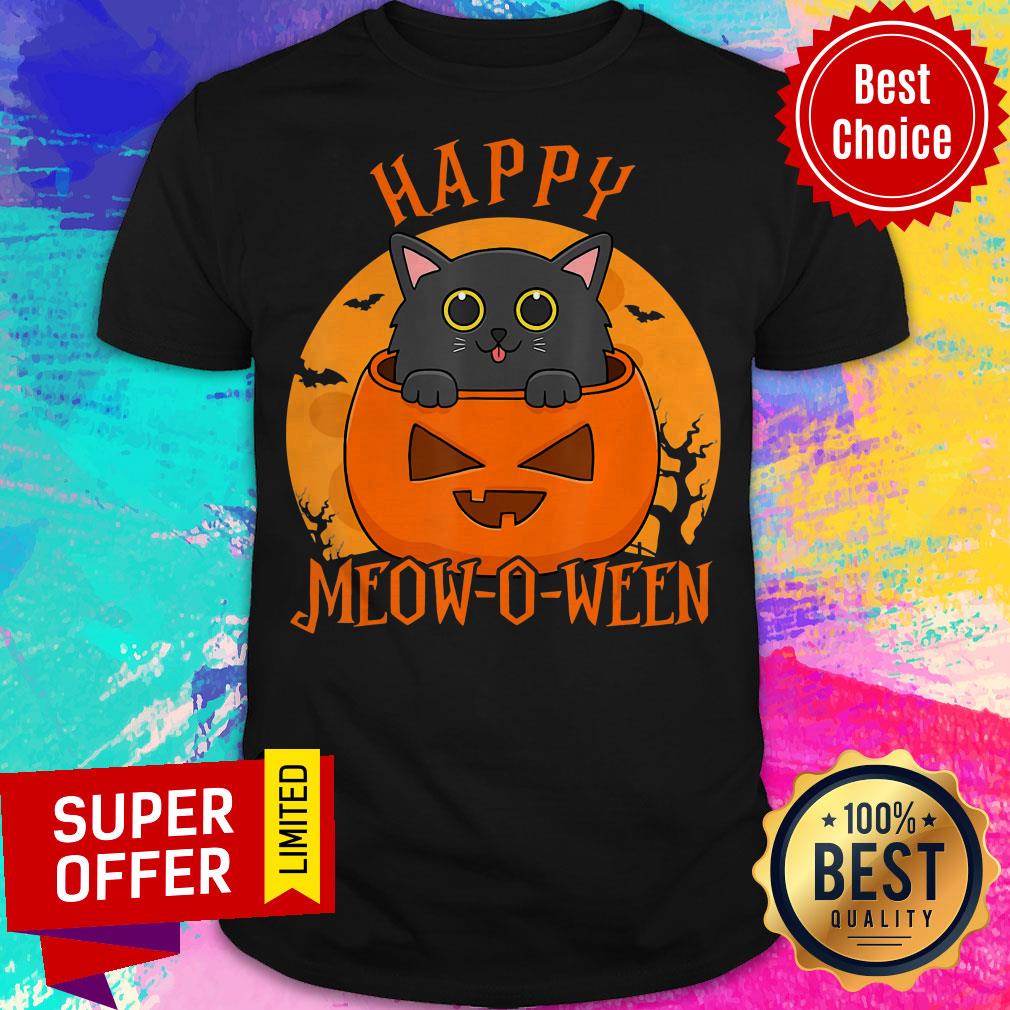 Happy Meow O Ween Blood Moon Halloween Black Cat Shirt