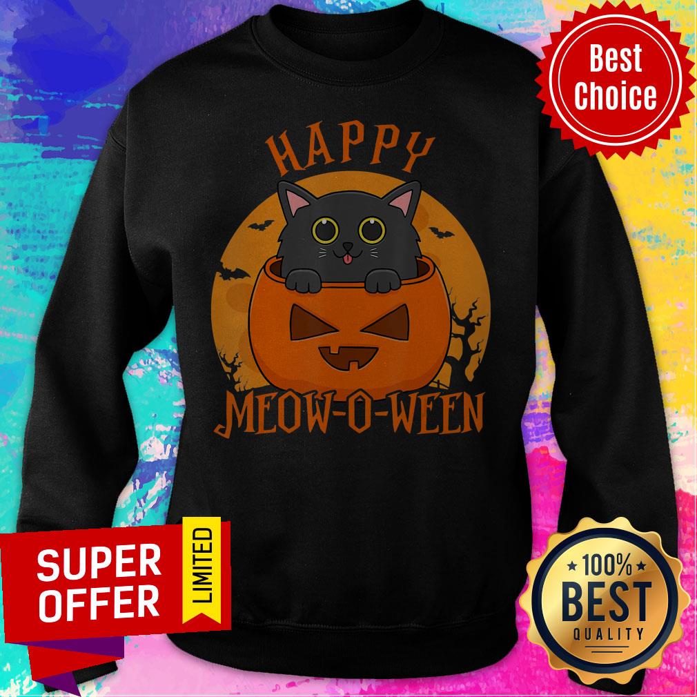 Happy Meow O Ween Blood Moon Halloween Black Cat Shirt - Image 5
