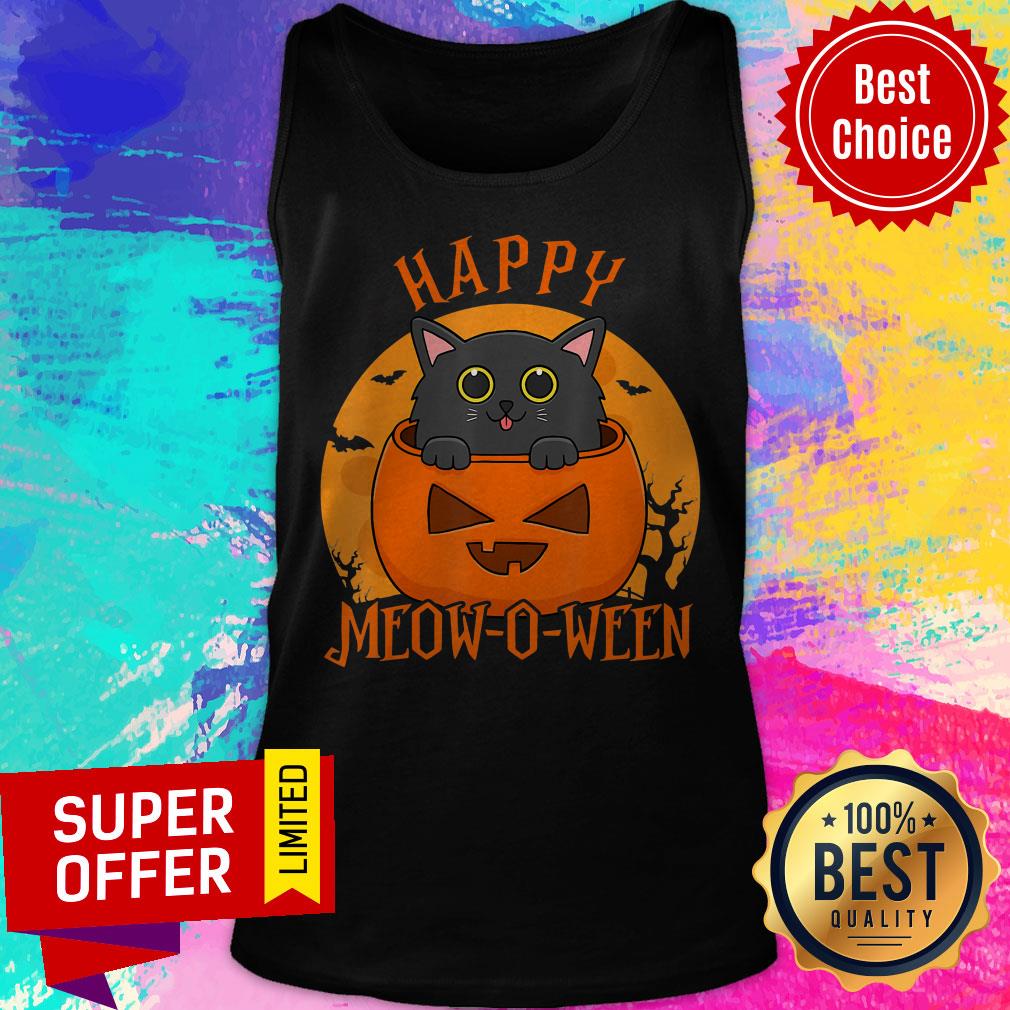Happy Meow O Ween Blood Moon Halloween Black Cat Shirt - Image 4