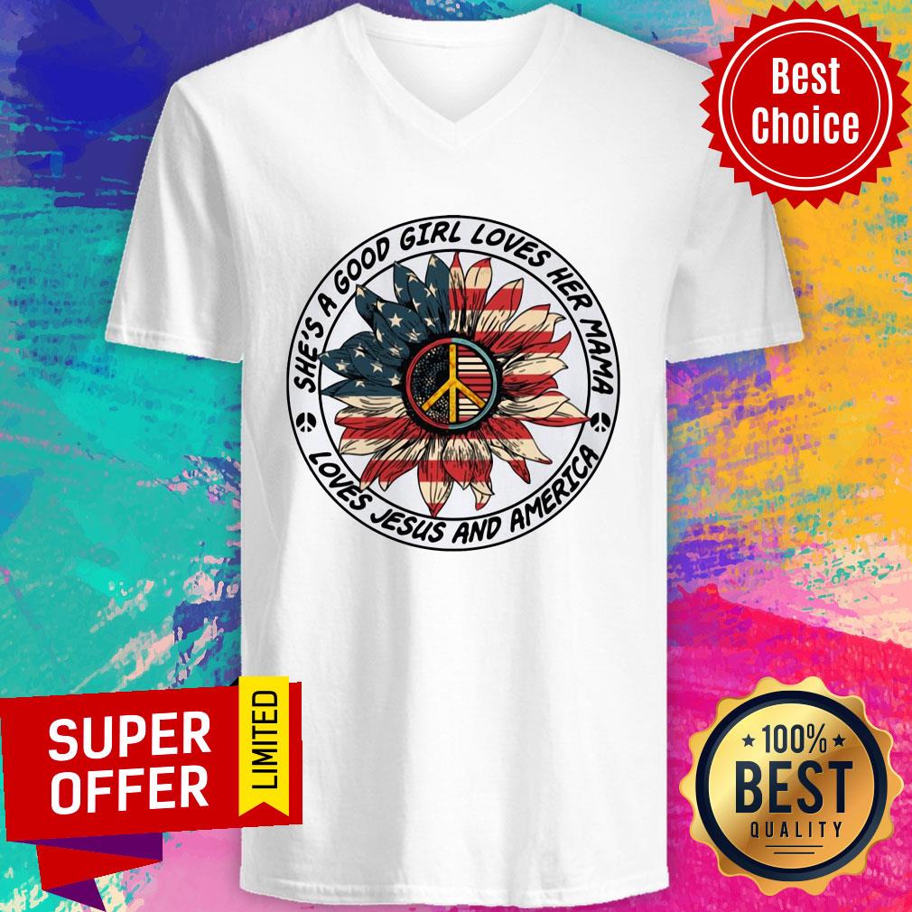 Sunflower American Flag She's a Good Girl Loves Her Mama Loves Jesus And America Shirt - Image 3
