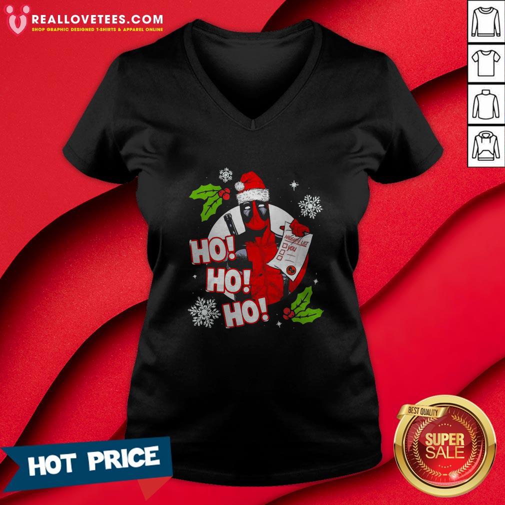 Funny Deadpool Ho Ho Ho Naughty List Merry Christmas Shirt - Image 5
