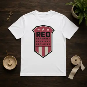 Nice Red Remember Everyone Deployed Military Support Shield Shirt