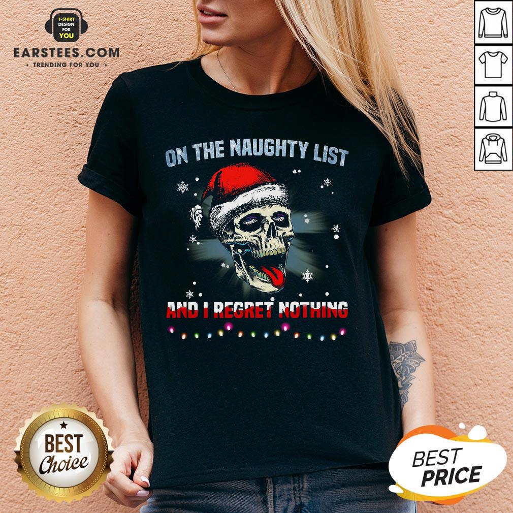Pretty Satan Skull On The Naughty List And I Regret Nothing Shirt - Image 3