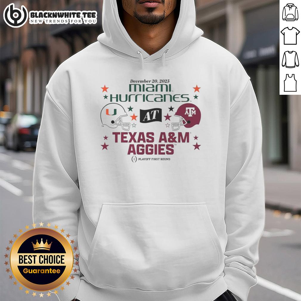 Awesome Texas A&M Aggies & Miami Hurricanes 2025 CFP First Round Matchup T-Shirt - Image 2