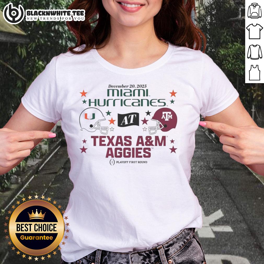 Awesome Texas A&M Aggies & Miami Hurricanes 2025 CFP First Round Matchup T-Shirt - Image 3