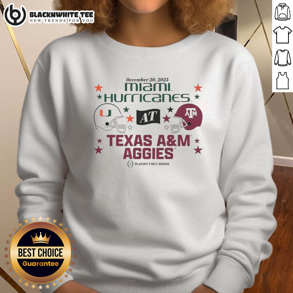 Awesome Texas A&M Aggies & Miami Hurricanes 2025 CFP First Round Matchup T-Shirt - Image 5
