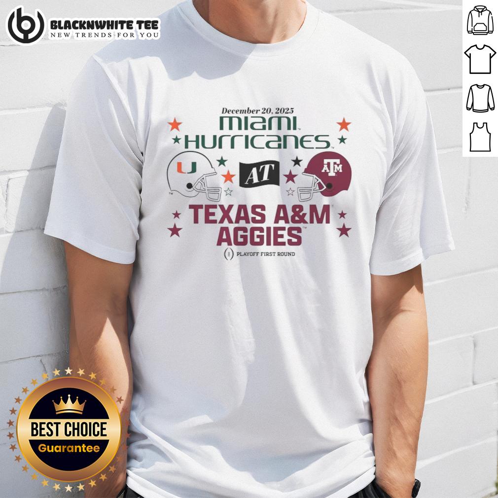 Awesome Texas A&M Aggies & Miami Hurricanes 2025 CFP First Round Matchup T-Shirt