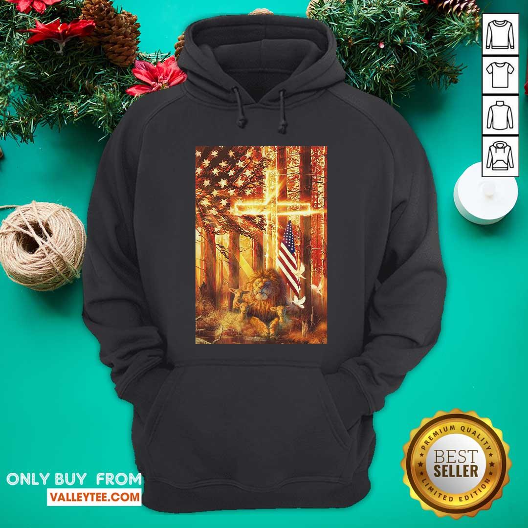 Lion And Lamb In The Forest American Flag Shirt - Image 2