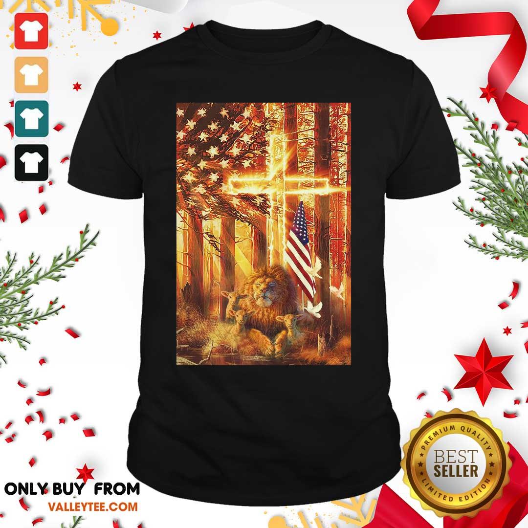 Lion And Lamb In The Forest American Flag Shirt