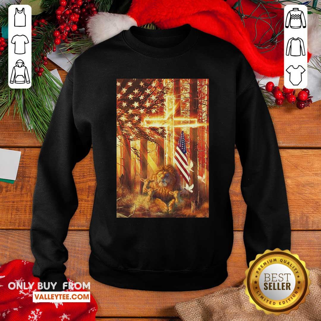 Lion And Lamb In The Forest American Flag Shirt - Image 5