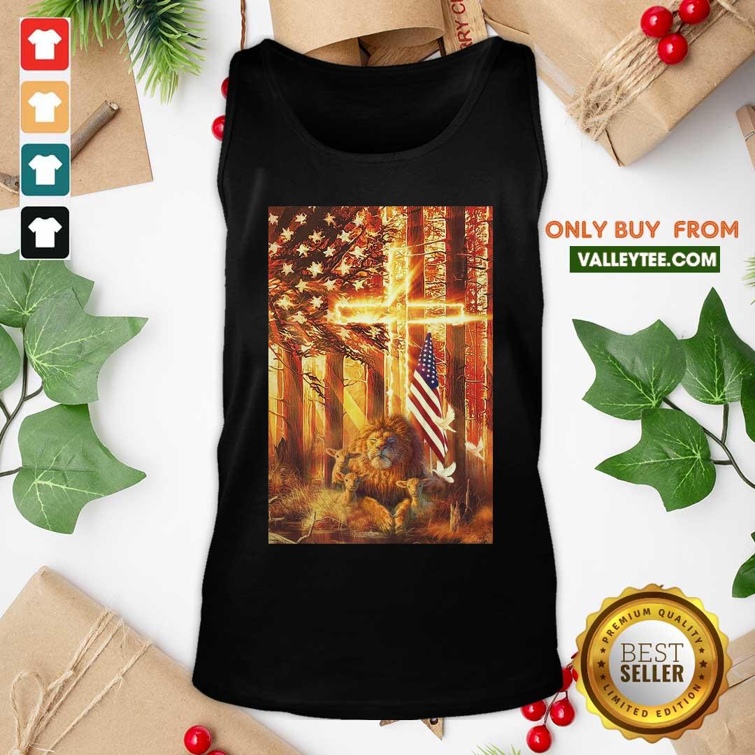 Lion And Lamb In The Forest American Flag Shirt - Image 4