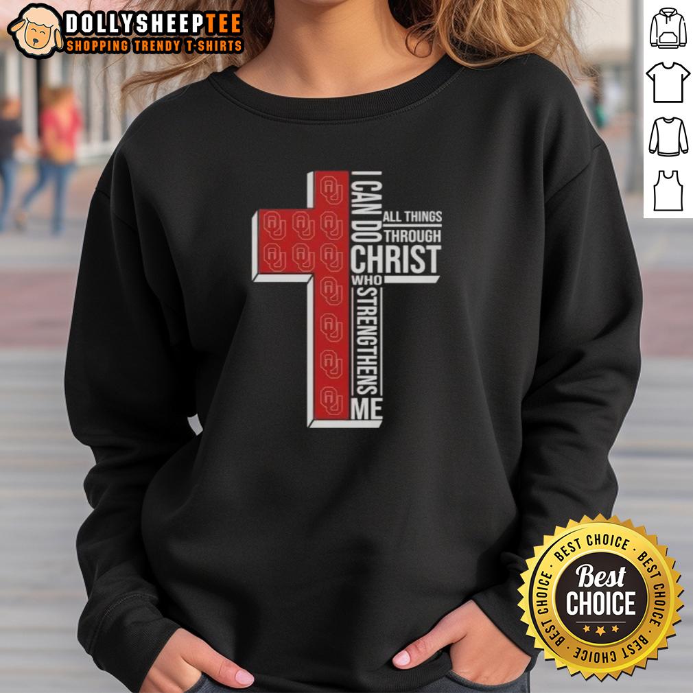 Good I Can Do All Things Through Christ Who Strengthens Me Oklahoma Sooners Football Cross T-Shirt - Image 5