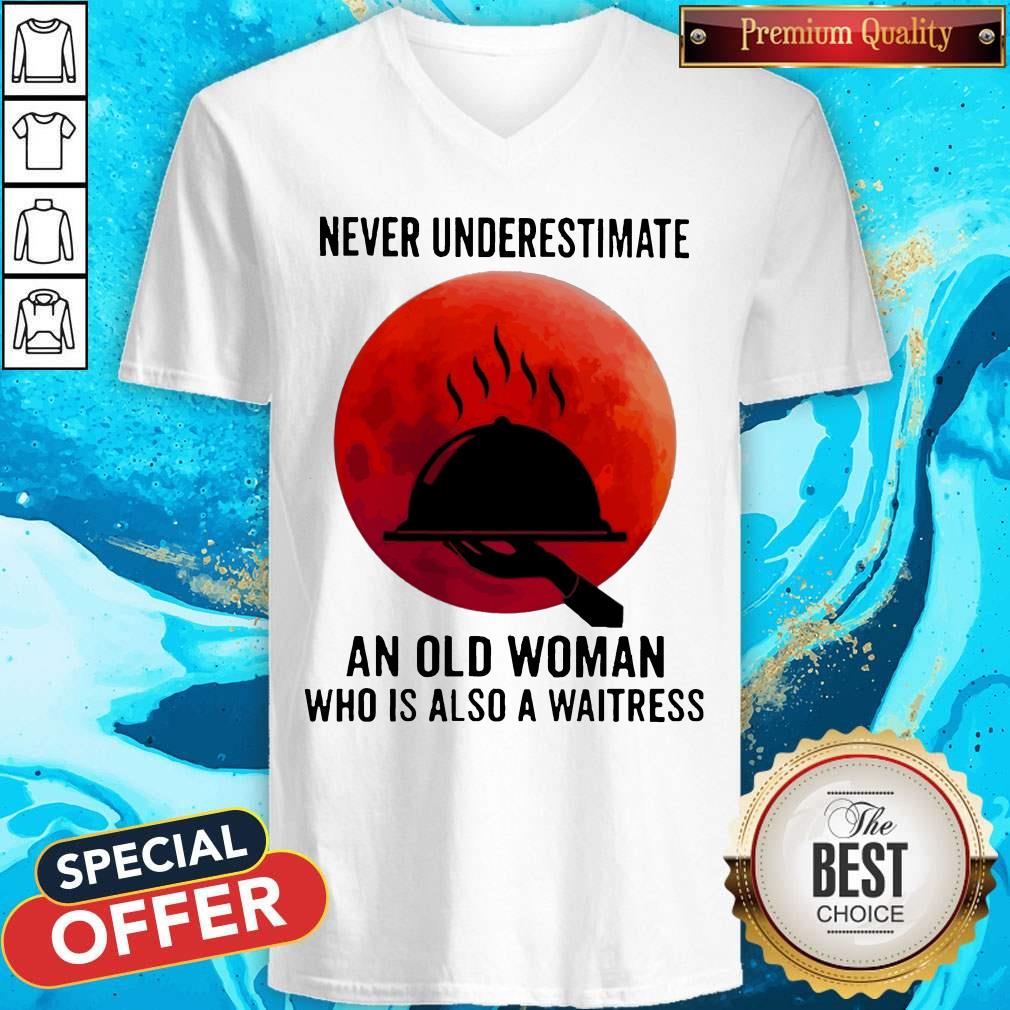 Never Underestimate An Old Woman Who Is Also A Waitress Moon Shirt - Image 4