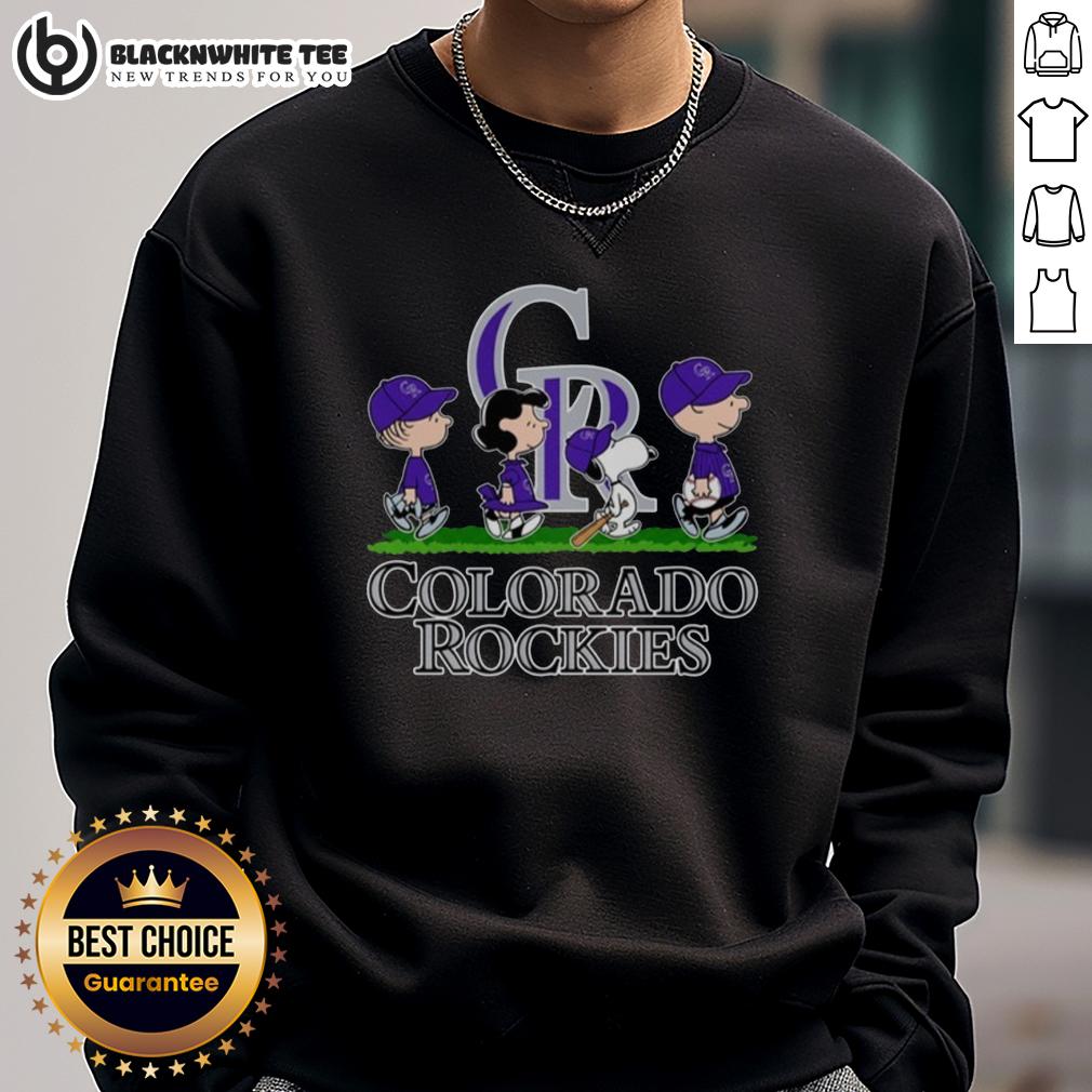 Cute Snoopy Charlie Brown Linus And Lucy Wearing Colorado Rockies Baseball Jersey T-Shirt - Image 5