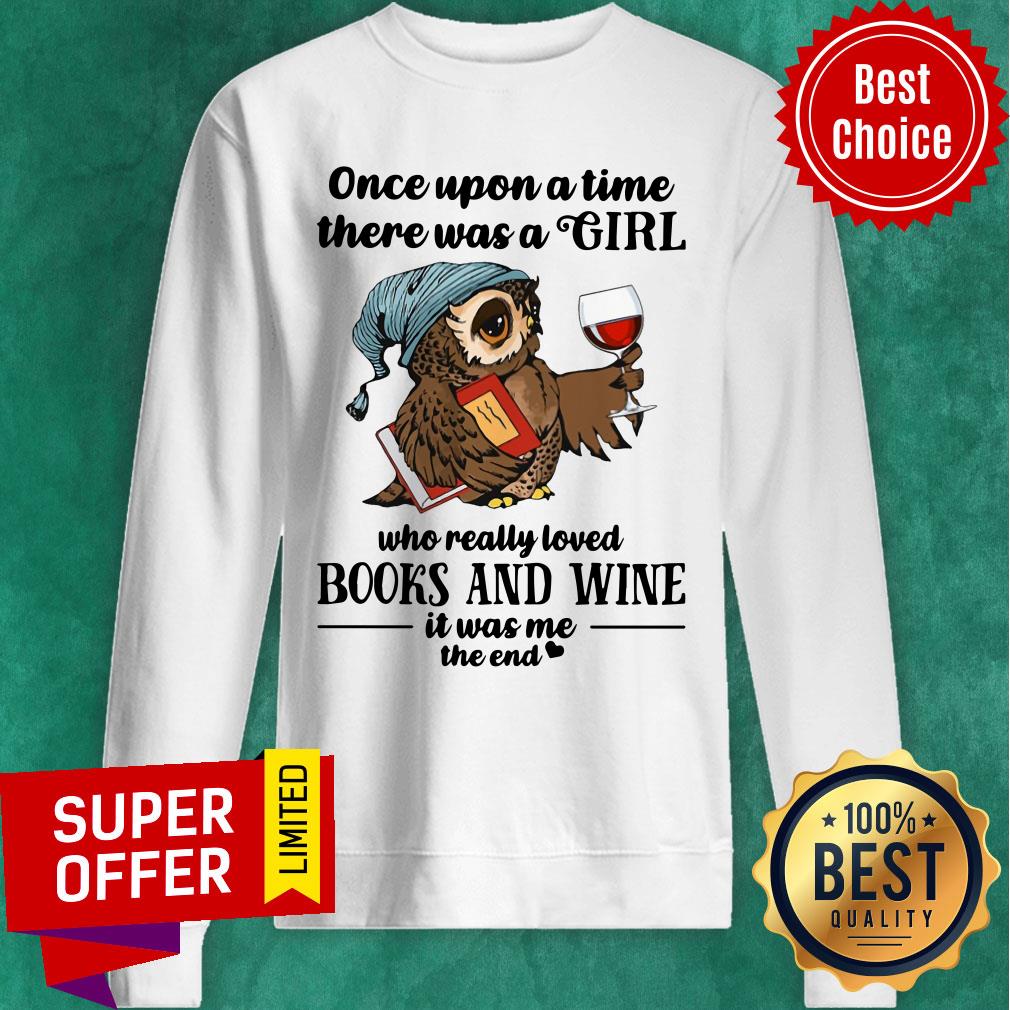 There Was Girl Owl Books And Wine Shirt - Image 3
