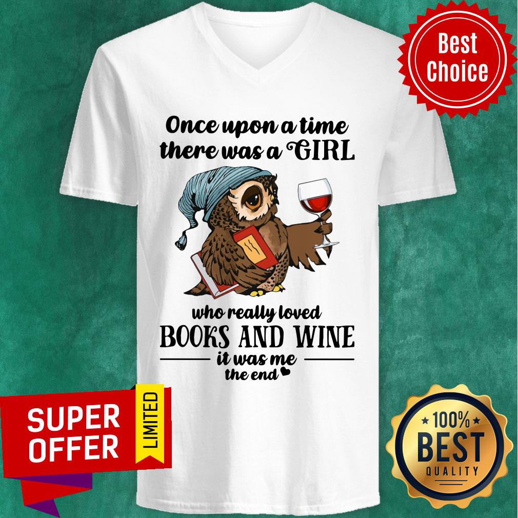 There Was Girl Owl Books And Wine Shirt - Image 2