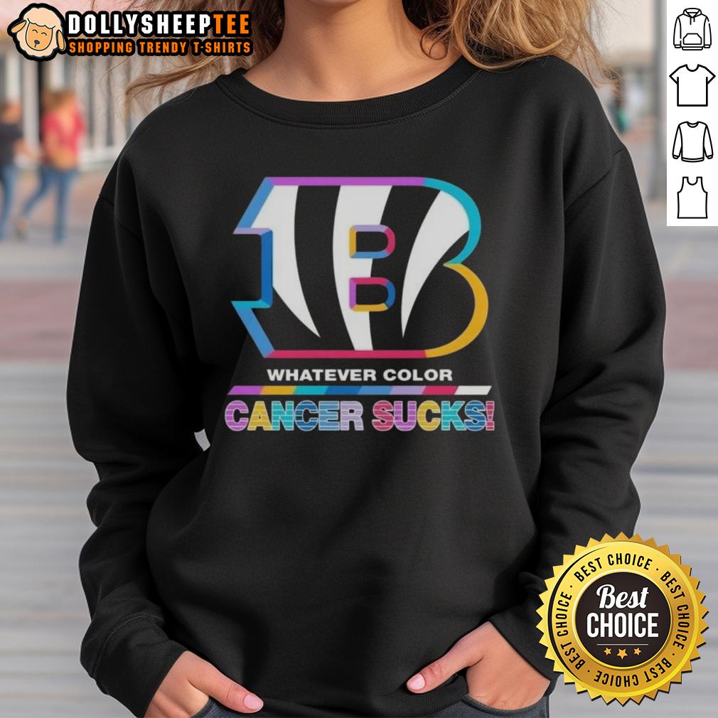Awesome Cincinnati Bengals Football Whatever Color Cancer Sucks Logo Colors T-Shirt - Image 5