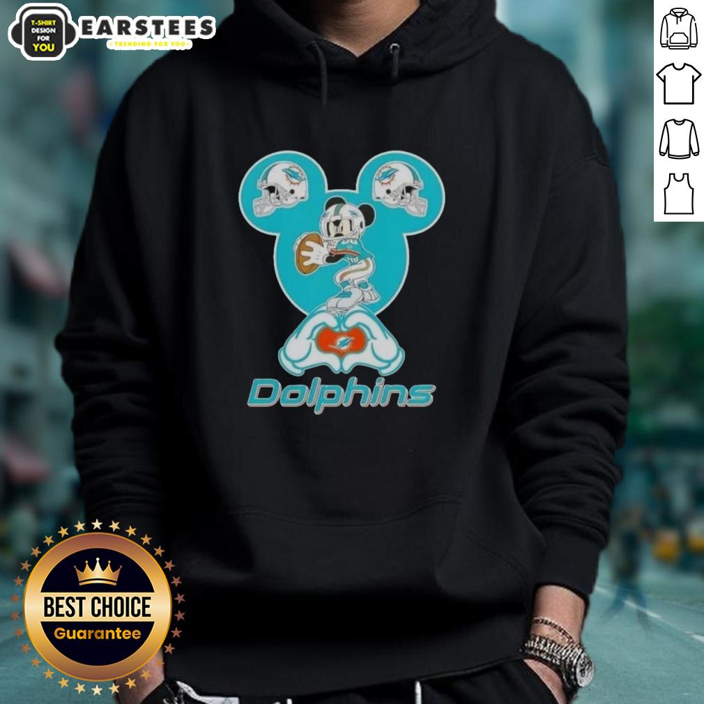 Good Mickey Hands Heart Miami Dolphins Football T-Shirt - Image 2