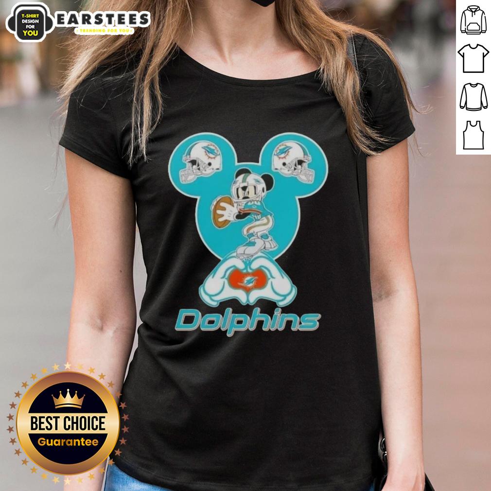 Good Mickey Hands Heart Miami Dolphins Football T-Shirt - Image 3