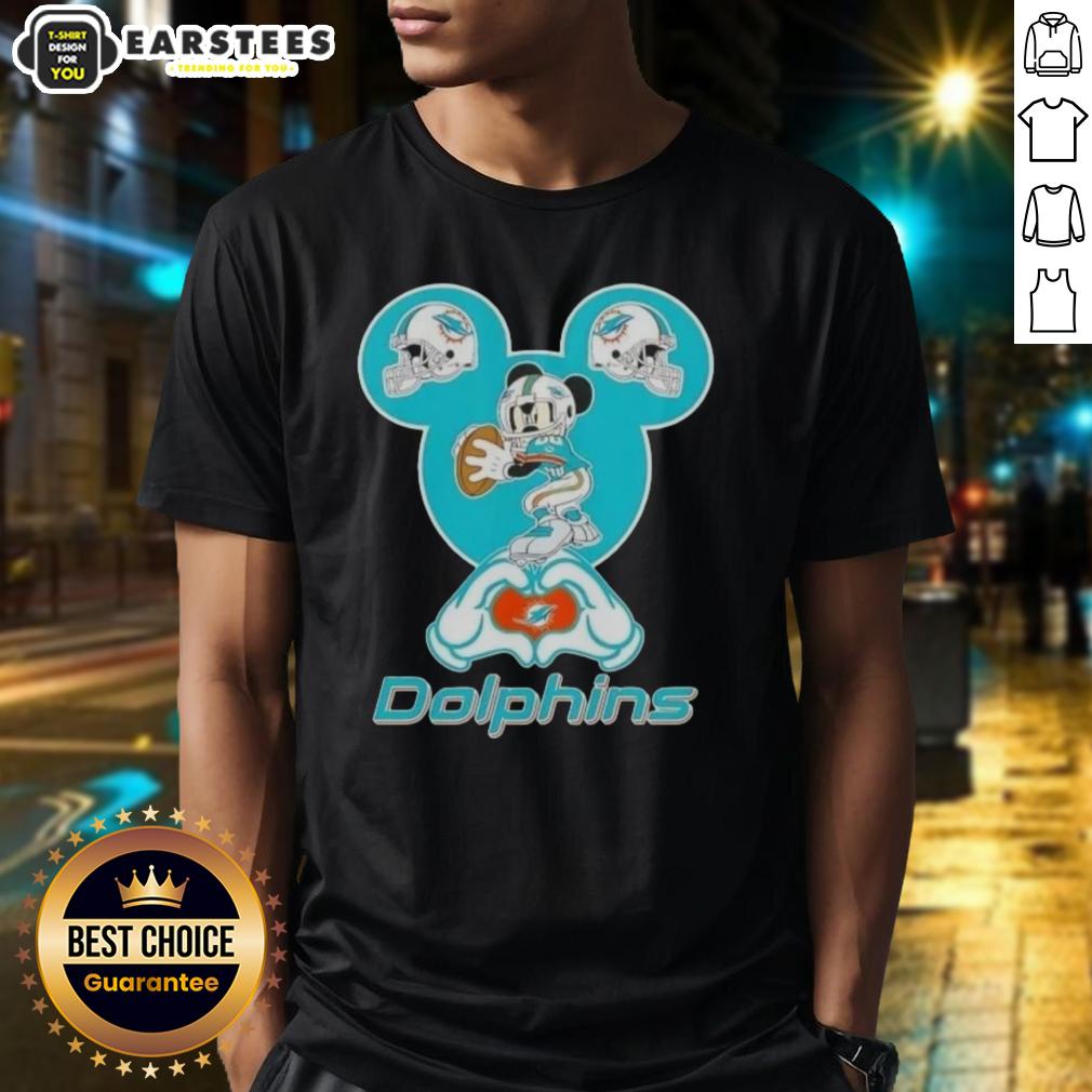 Good Mickey Hands Heart Miami Dolphins Football T-Shirt