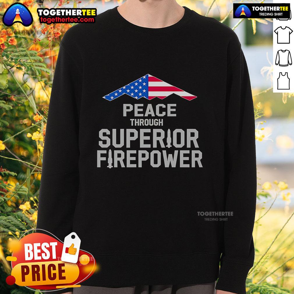 Premium Peace through Superior Firepower American Flag T-Shirt - Image 5