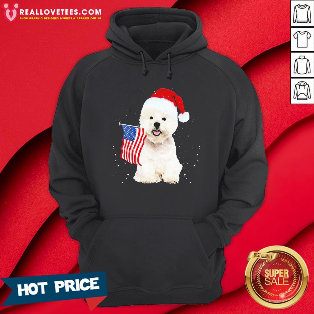 Great Poodle Santa American flag Happy Christmas Shirt - Image 4