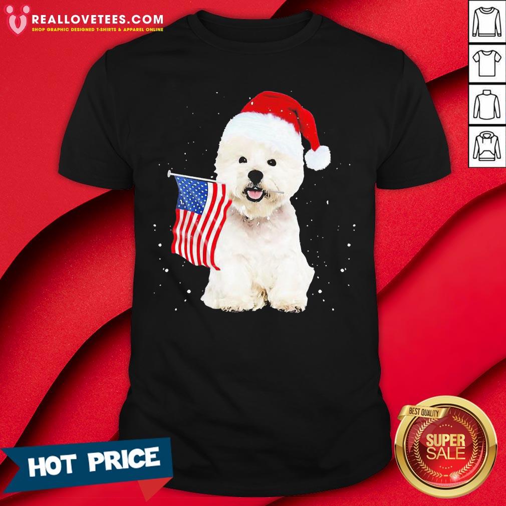 Great Poodle Santa American flag Happy Christmas Shirt