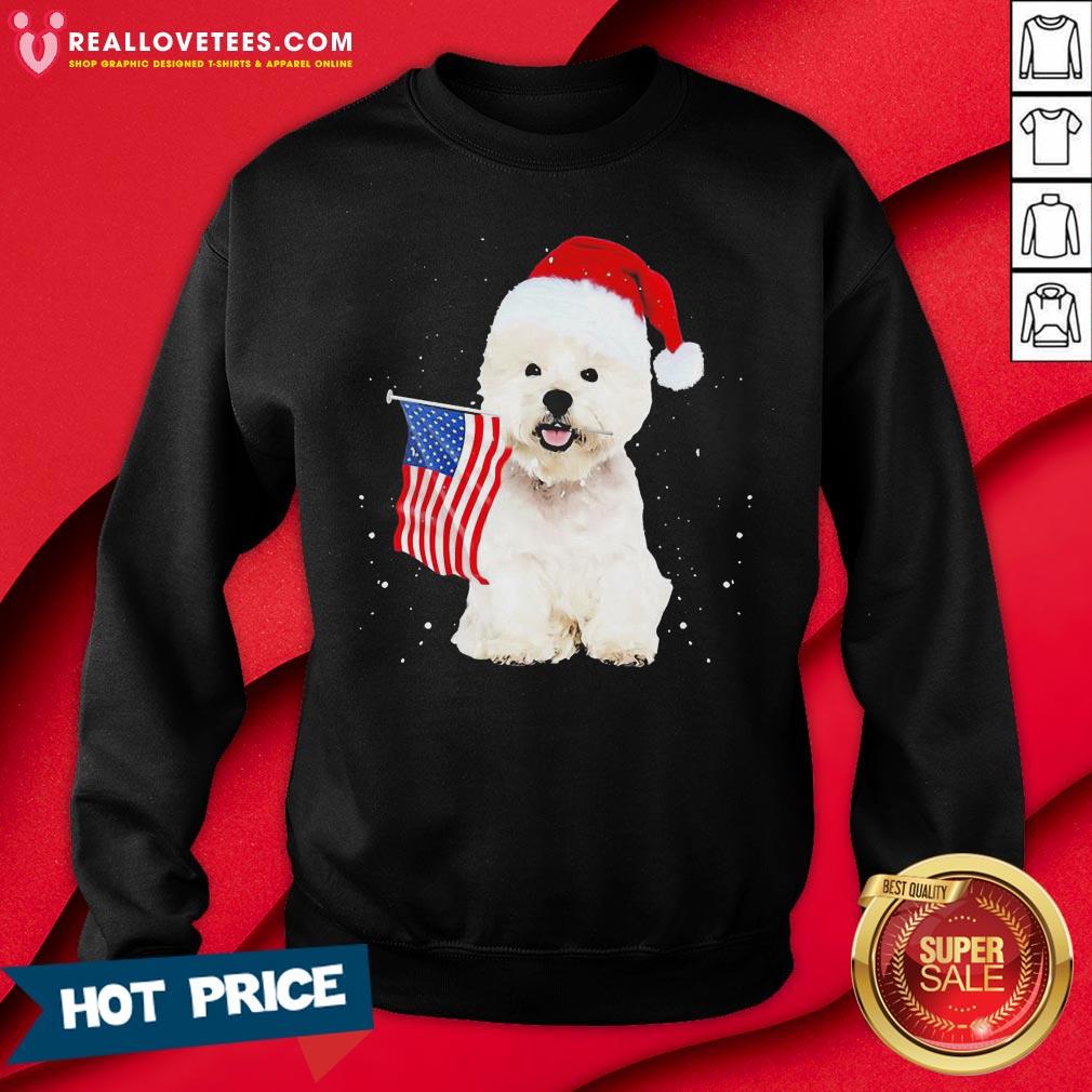 Great Poodle Santa American flag Happy Christmas Shirt - Image 3