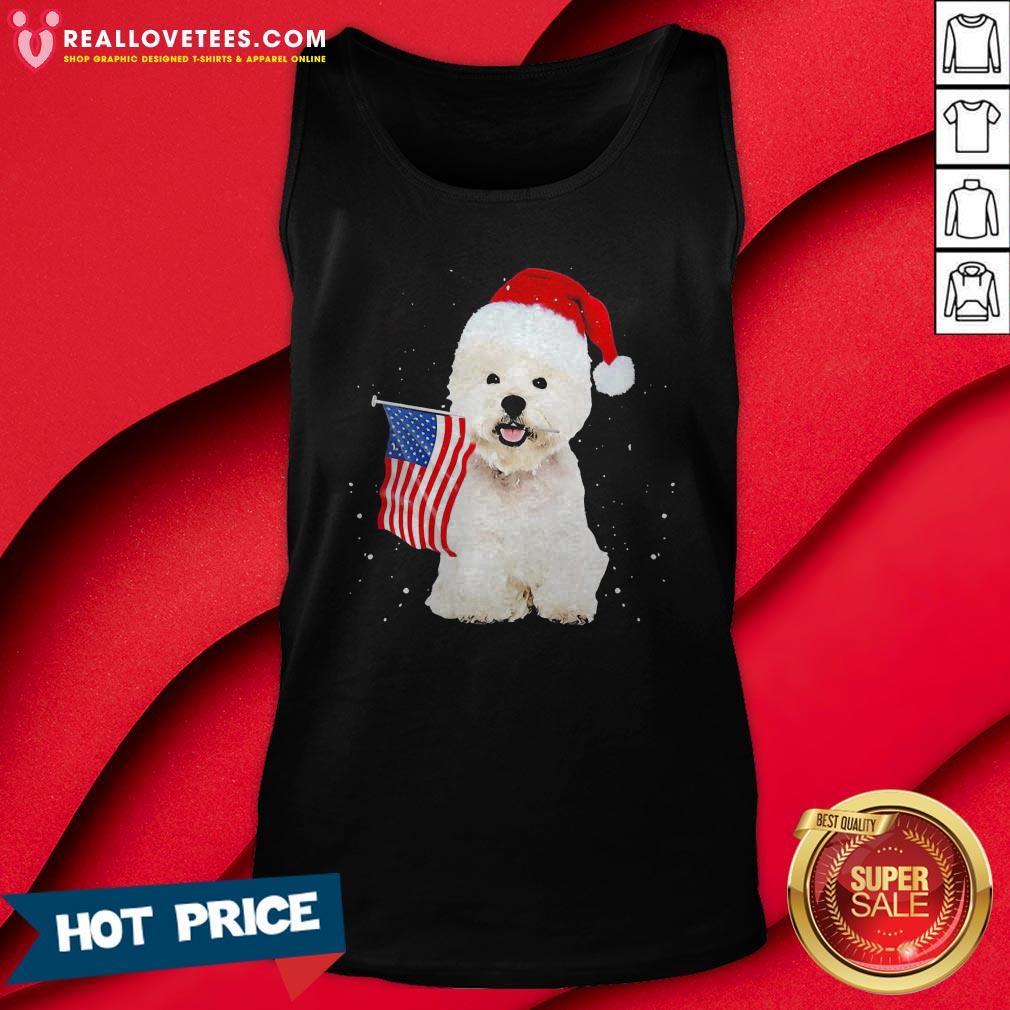 Great Poodle Santa American flag Happy Christmas Shirt - Image 2