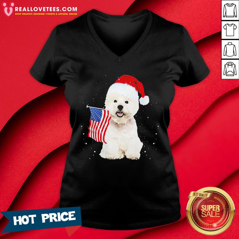 Great Poodle Santa American flag Happy Christmas Shirt - Image 5