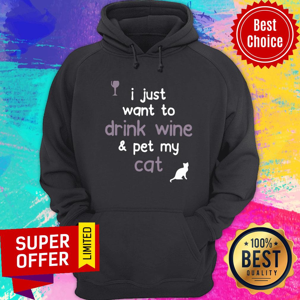 I Just Want To Drink Wine And Pet My Cat Shirt - Image 2