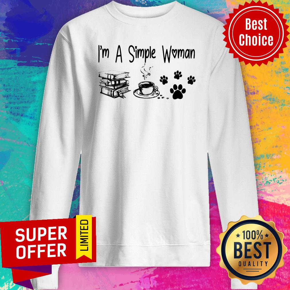 I'm A Simple Woman Book Coffee Paw Dog Shirt - Image 3