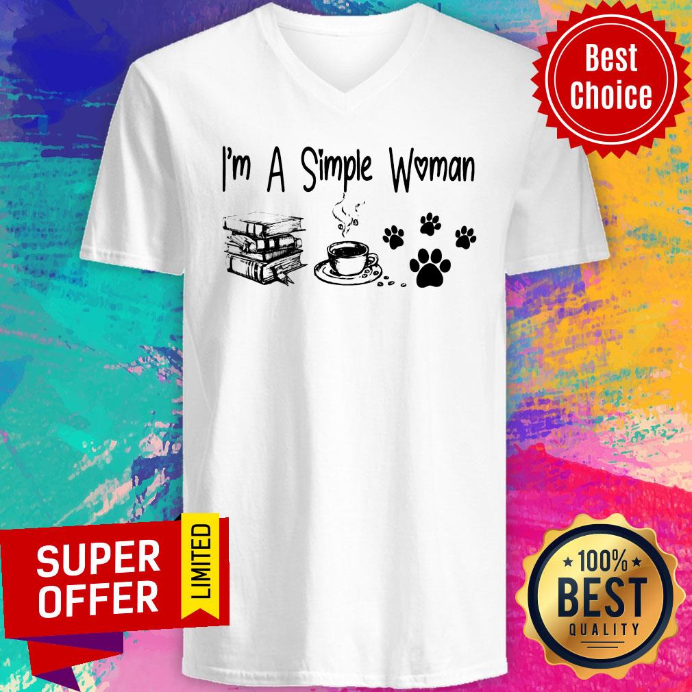 I'm A Simple Woman Book Coffee Paw Dog Shirt - Image 4