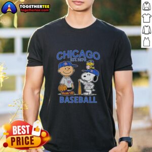 Top Charlie Brown Snoopy And Woodstock With Chicago Cubs Baseball Jersey Est 1870 T-Shirt