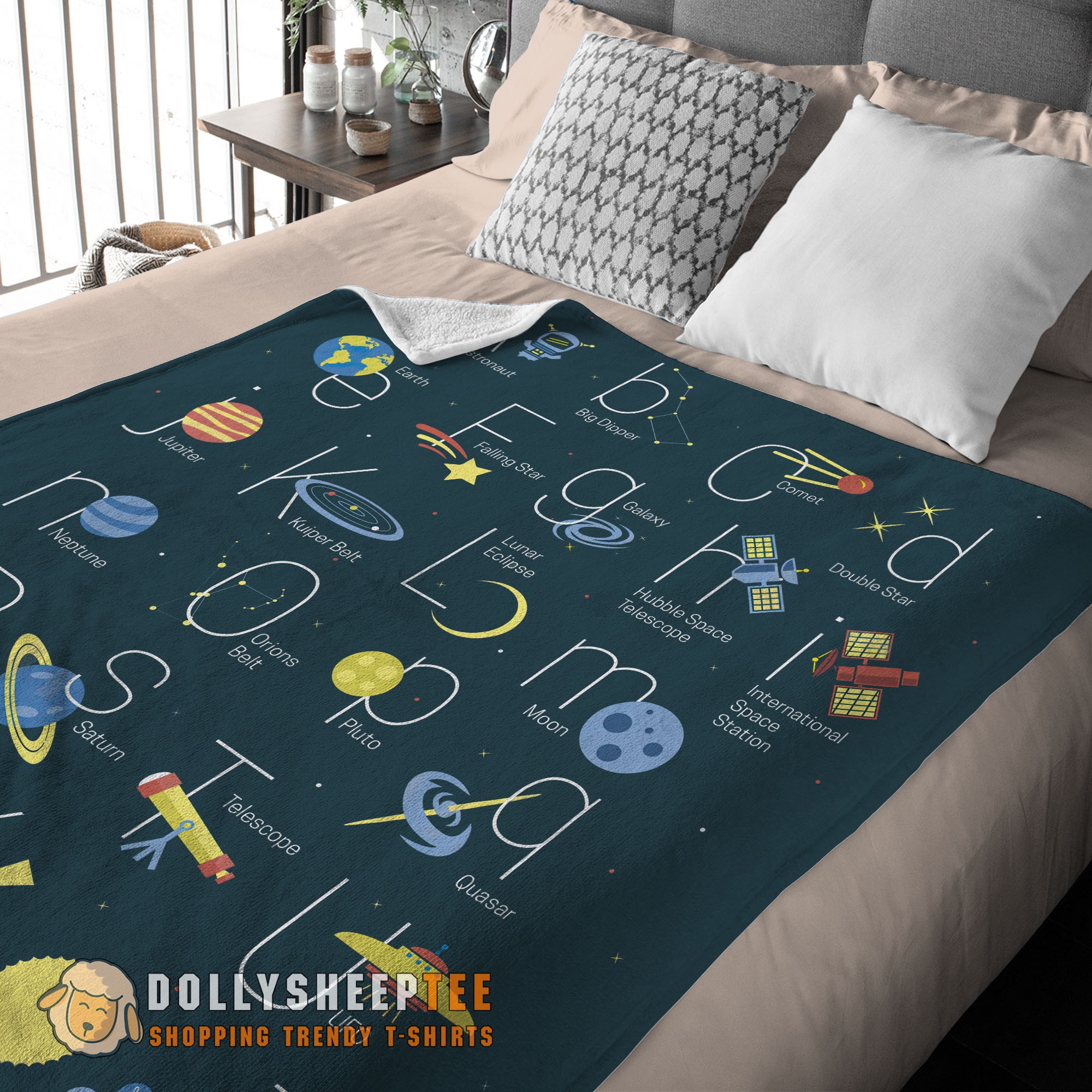 Official Top Outer Space Alphabet Poster Cute A To Z Astronomy Fleece Blanket - Image 3