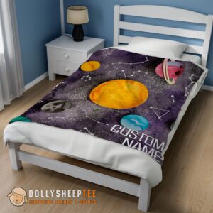 Alternative view of Official Top Outer Space Galaxy Watercolor Planets & Stars Blanket Fleece Customized Blanket