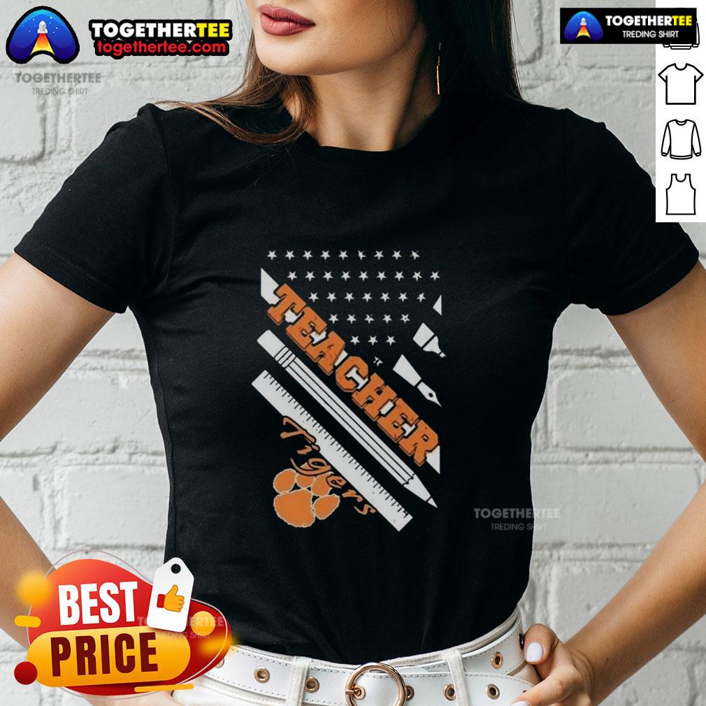 Premium Clemson Tigers X Teacher American Flag T-Shirt - Image 3