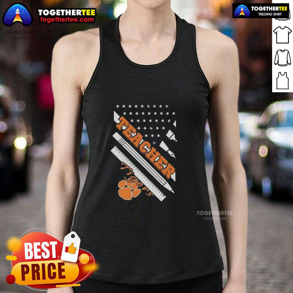Premium Clemson Tigers X Teacher American Flag T-Shirt - Image 4