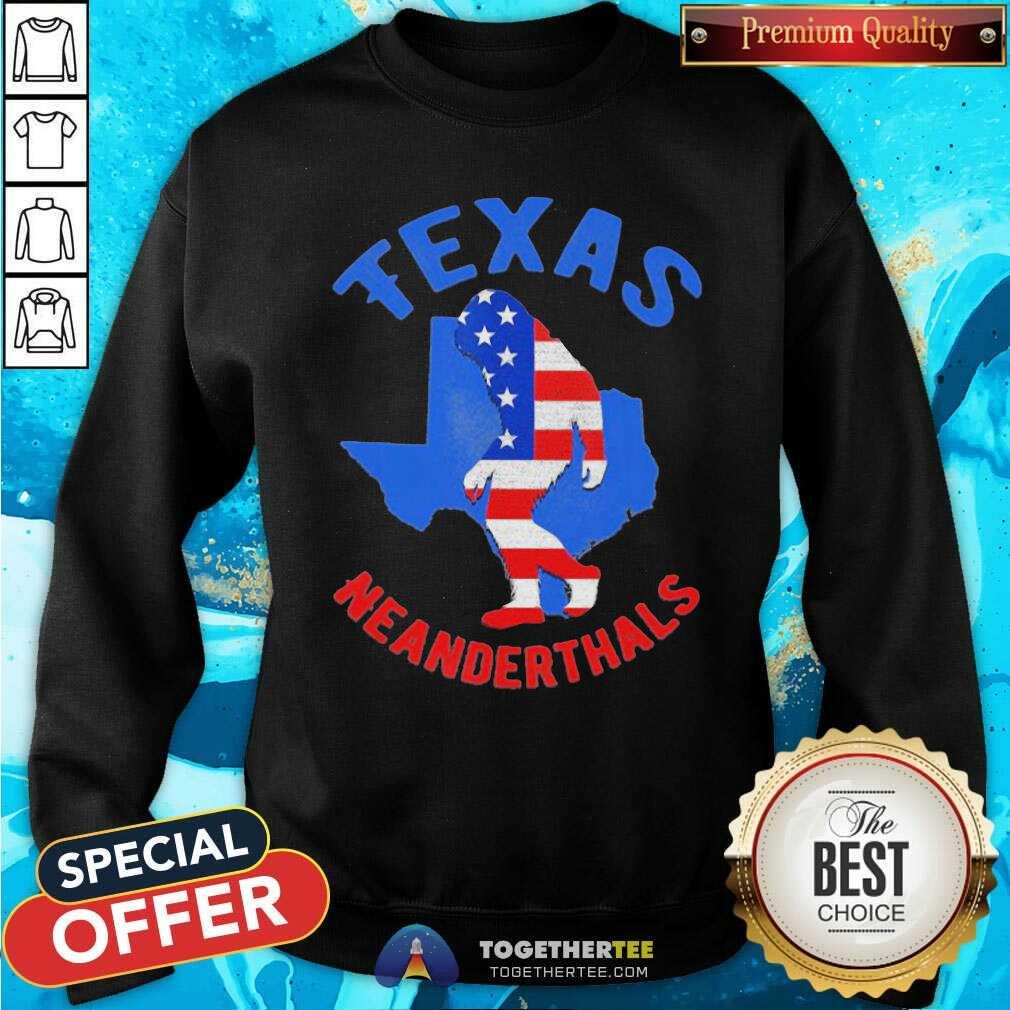Original Bigfoot American Flag Texas Neanderthal Shirt - Image 4