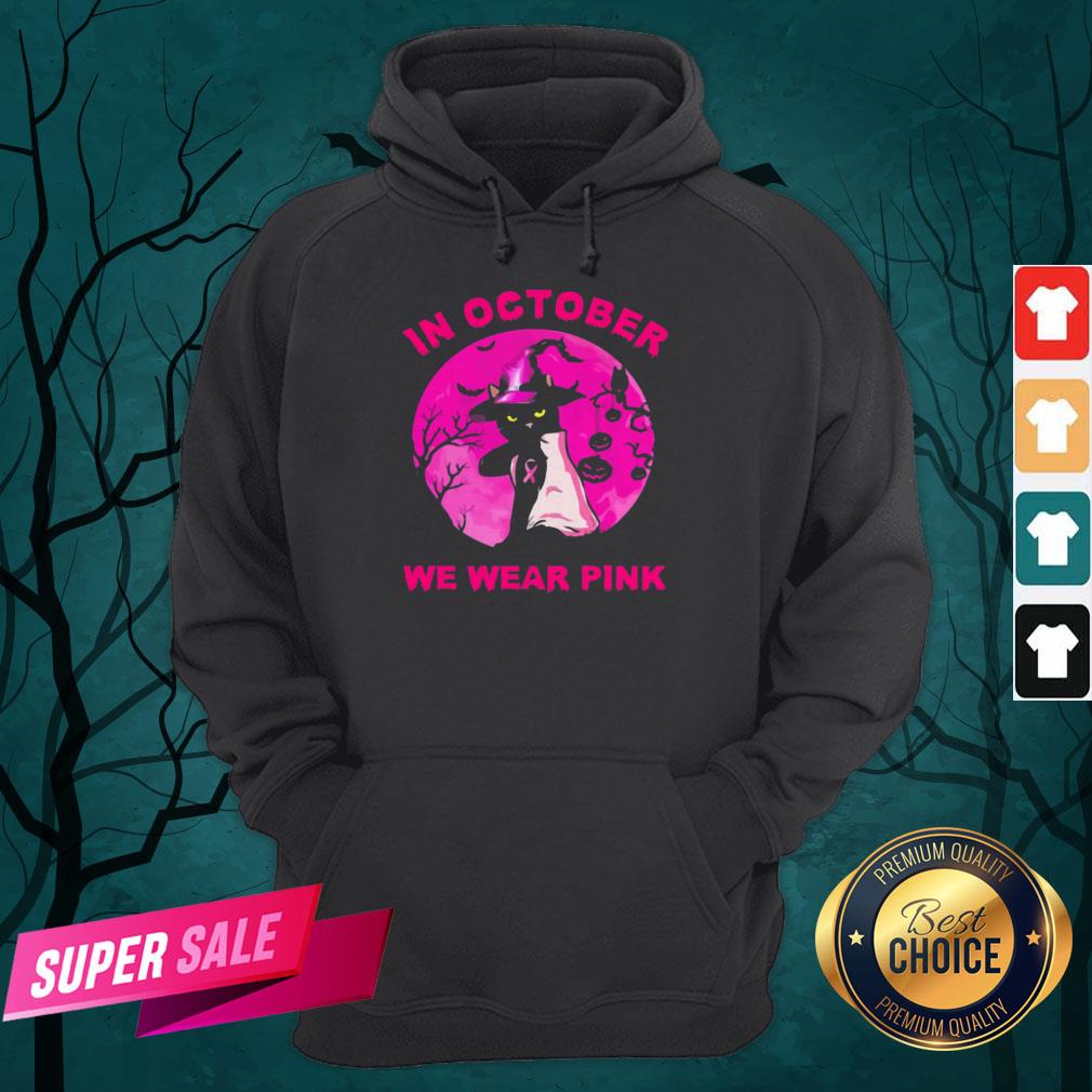 In October We Wear Pink Cat Moonlight Halloween Shirt - Image 3