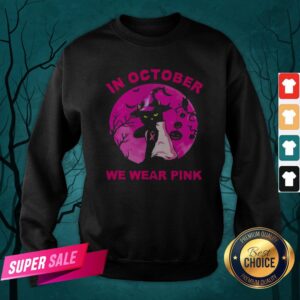 Alternative view of In October We Wear Pink Cat Moonlight Halloween Shirt