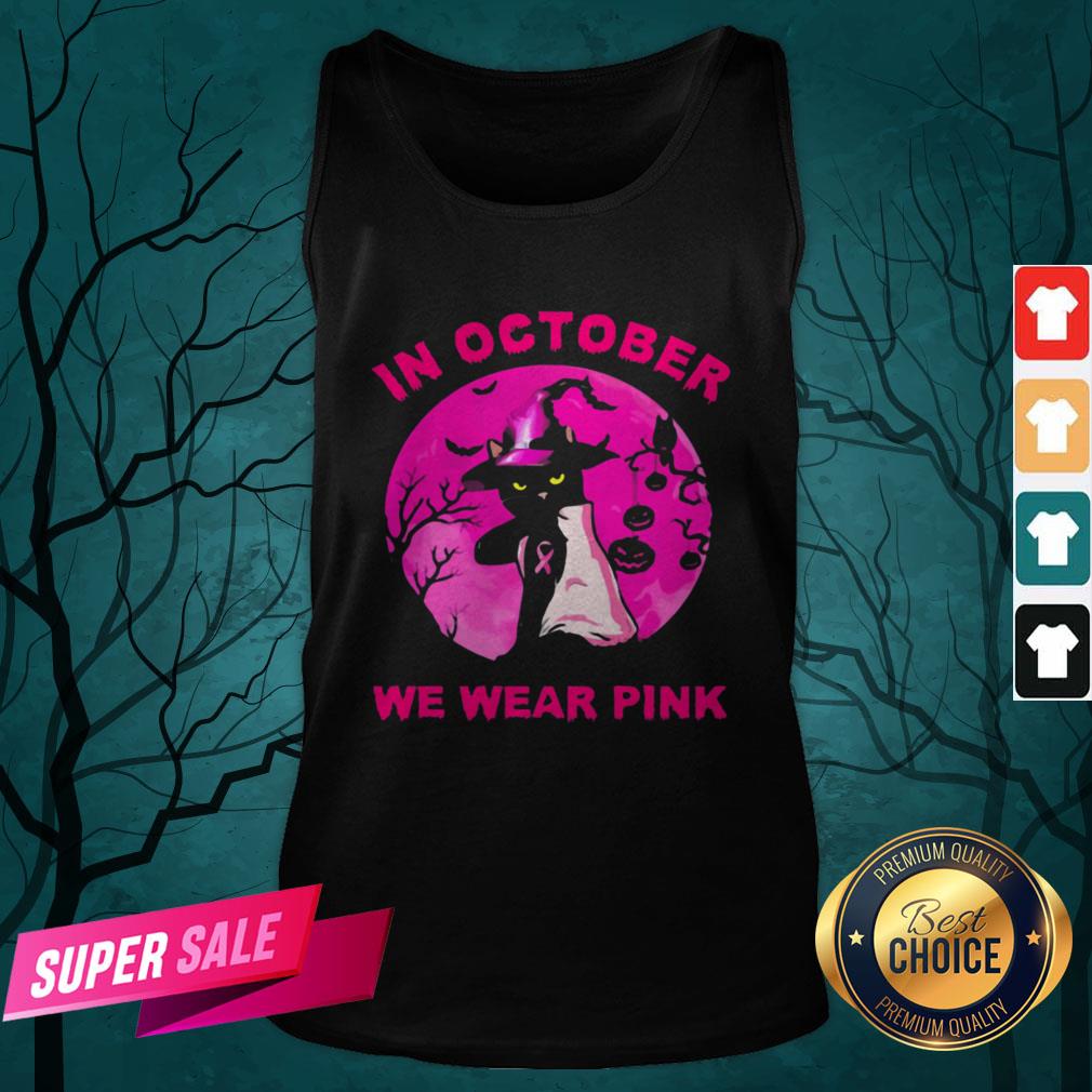 In October We Wear Pink Cat Moonlight Halloween Shirt - Image 5