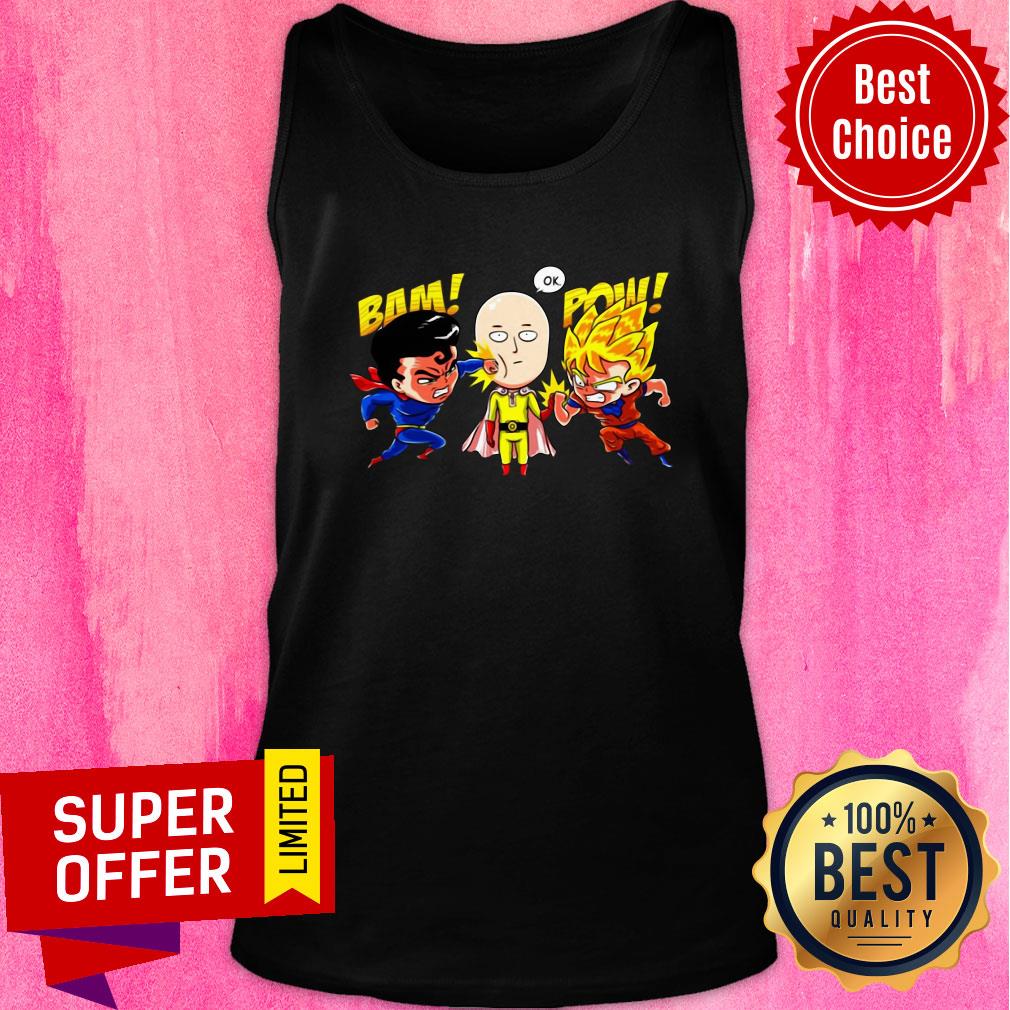 Nice Saitama Vs Superman And Goku Shirt - Image 3